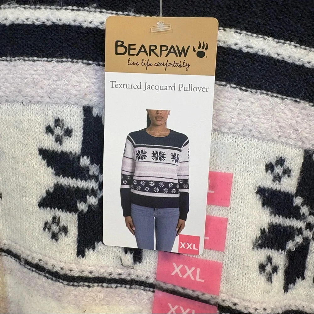 Bearpaw Textured Jacquard Pullover Sweater Women's XXL‎ Navy Blue Snowflake Cozy